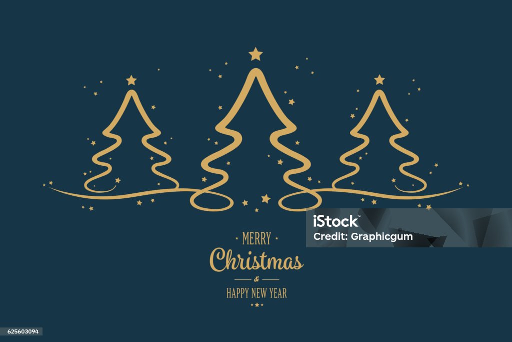 gold Weihnachtsbäume Sterne Gruß blau Hintergrund - Lizenzfrei Weihnachten Vektorgrafik