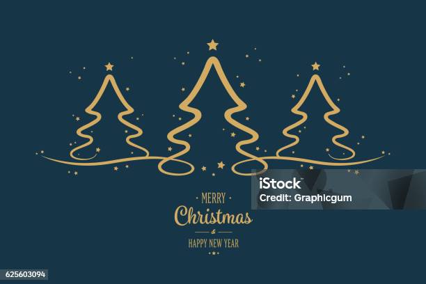 Gold Weihnachtsbäume Sterne Gruß Blau Hintergrund Stock Vektor Art und mehr Bilder von Weihnachten - Weihnachten, Weihnachtsbaum, Grüßen