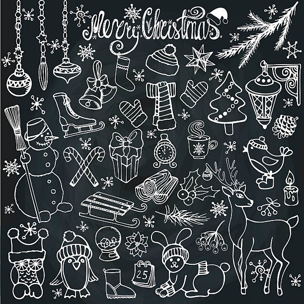 istock Christmas season doodle icons,animals.Chalkboard 625604708