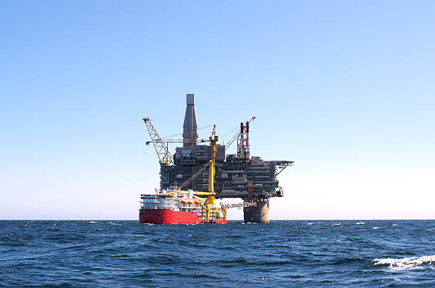 istock Oil rig and support vessel on offshore area 625606850