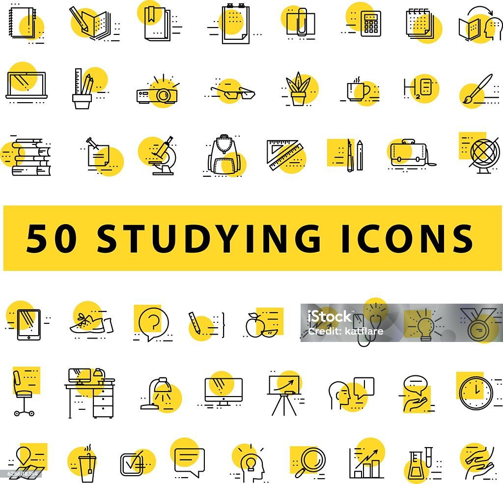 Vector collection of flat simple linear education icons Vector collection of flat simple linear education icons isolated on white background. School studying icons design set. Knowledge, business symbols, signs. Contour drawing. Icon Symbol stock vector