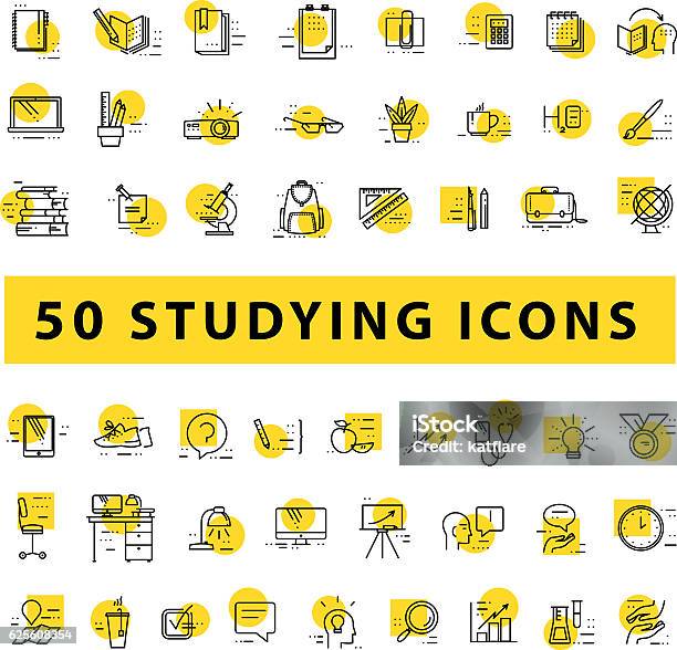 Vector Collection Of Flat Simple Linear Education Icons Stock Illustration - Download Image Now