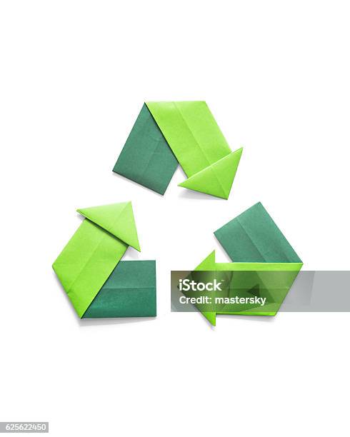 Paper Folded Origami Recycling Symbol Environmental Concept Stock Photo - Download Image Now