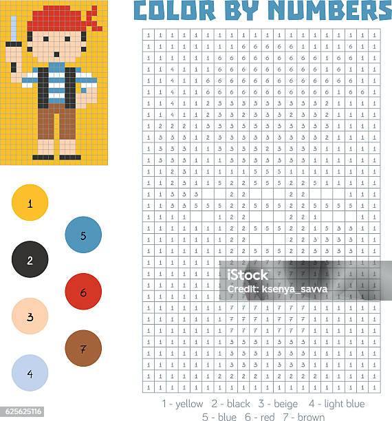 Color By Number Pirate Stock Illustration - Download Image Now - Color Image, Number, Activity