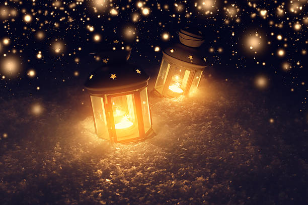 istock Decorative lights in snow at christmas night 625641970