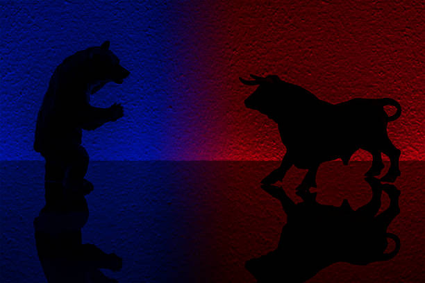istock Stockmarket concept with bull versus bear 625642854