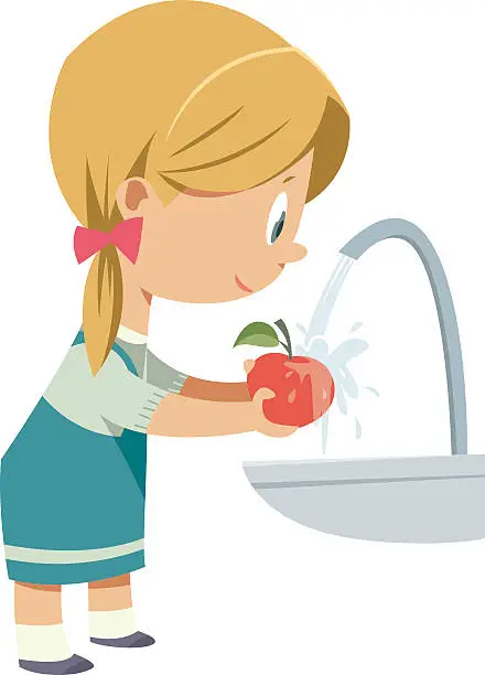 Vector illustration of Girl washing fruit