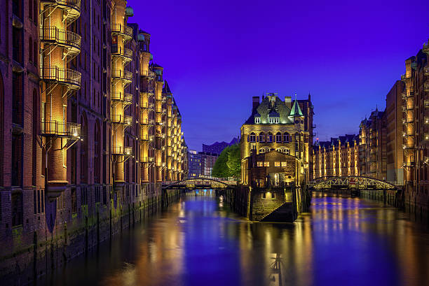 istock Old Speicherstadt in Hamburg at night 625650878