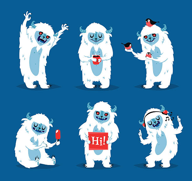 ilustrações de stock, clip art, desenhos animados e ícones de cute yeti biigfoot monsters vector set. - yeti