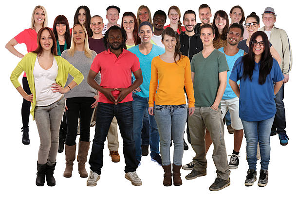 Full body group of casually dressed diverse business people. Isolated on white background.
