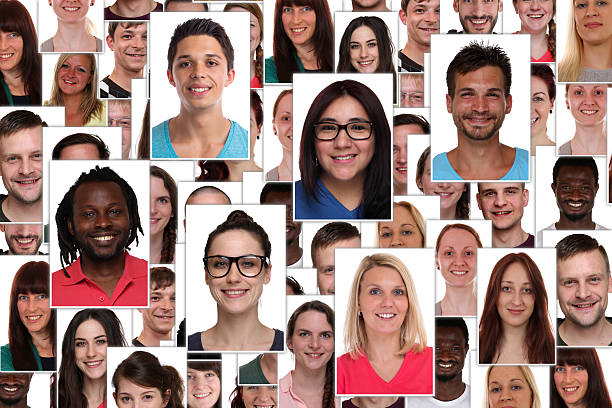 istock Background collage group of multiracial young smiling happy people 625651966