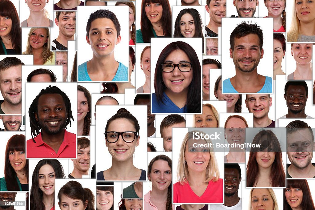 Background collage group of multiracial young smiling happy people Background collage group of multiracial young smiling smile happy people portrait Composite Image Stock Photo