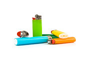 Colored lighters isolated on white background