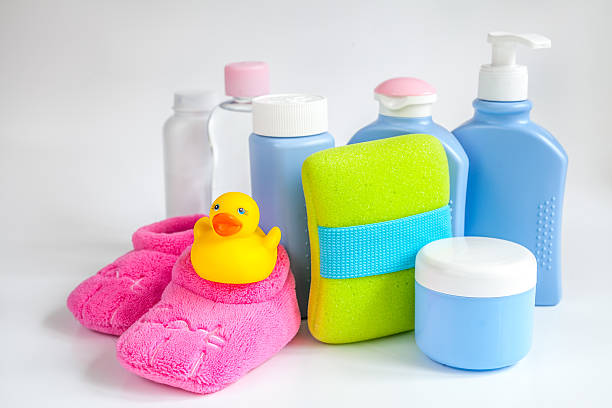 istock baby organic cosmetic for bath on white bakground 625659980