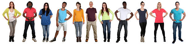 istock Group of young people smiling multicultural full body portrait 625660222