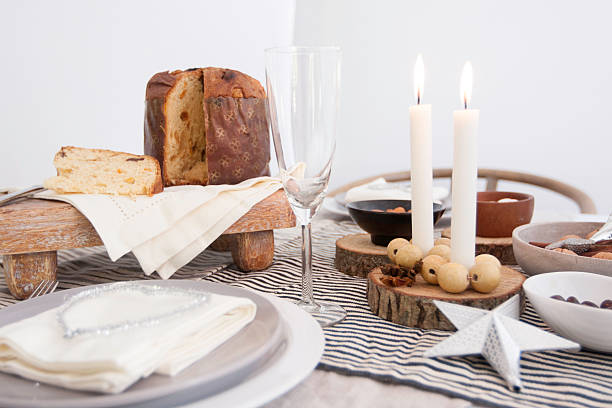 Table setting decoration for Christmas gathering stock photo