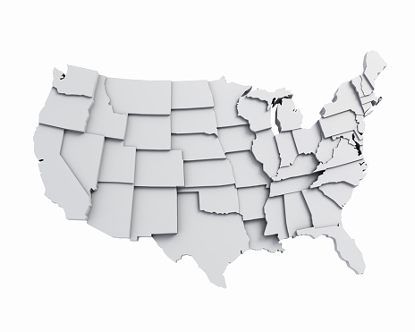 Mapa 3D USA con estados en diferentes elevaciones de plano photo