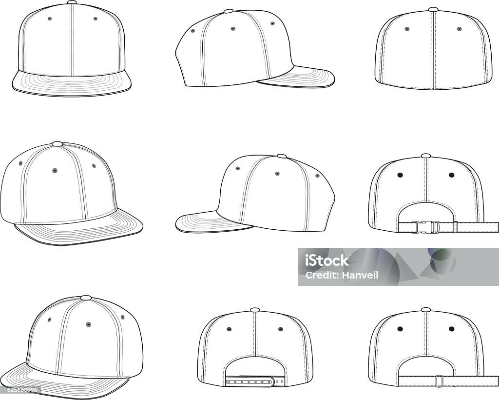 Draw Snapback Cap Snapback Cap Technical Drawing Flat Sketches Stock Illustration ...