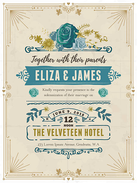 Floral Wedding Invitation Template vector art illustration