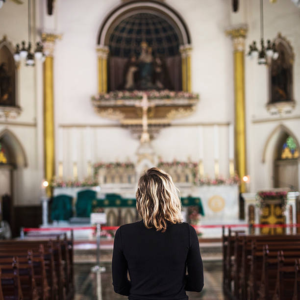 istock Woman Standing Church Religion Concept 625674580