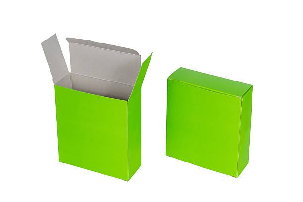 istock Two Green Box with lid open, green paper package isolated 625674656