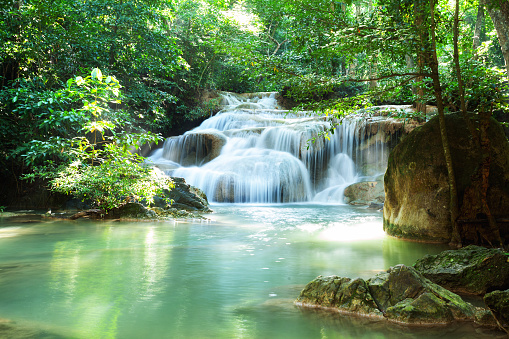 River and waterfall Erawan in Kanchanburi. Thailand