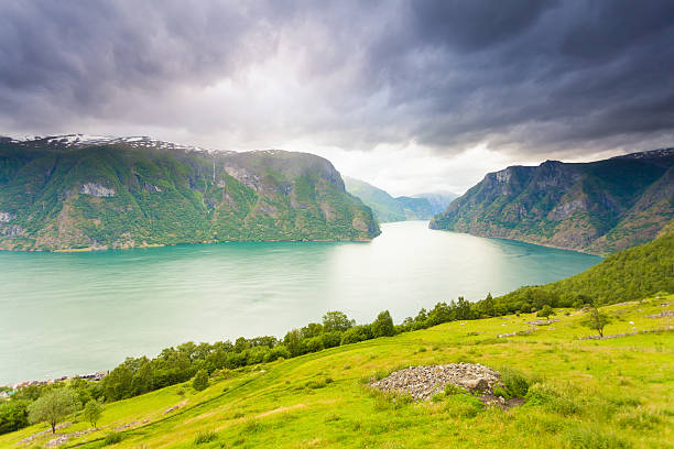 fjord aurland depuis le point de vue de stegastein, norvège - aurlandfjord photos et images de collection