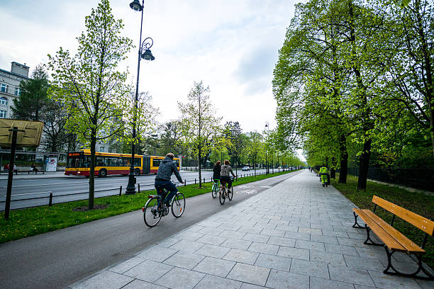 Warsaw, Poland  - April 26, 2015: People cycling in Warsaw, Poland