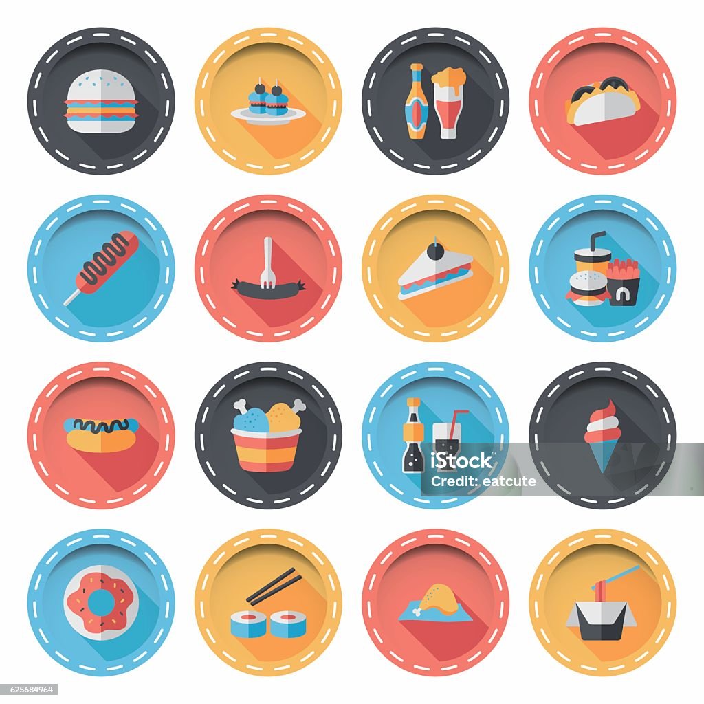 Fastfood and drinks icon set Blue stock vector