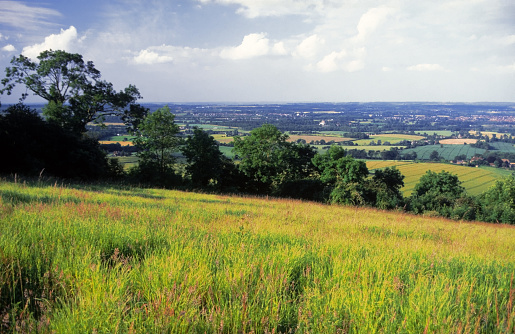 View across Bedfordshire with the rolling hills of Dunstable Downs and agricultural land in the foreground.