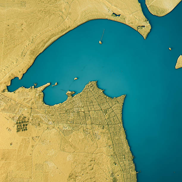 istock Kuwait City Topographic Map Natural Color Top View 625691068