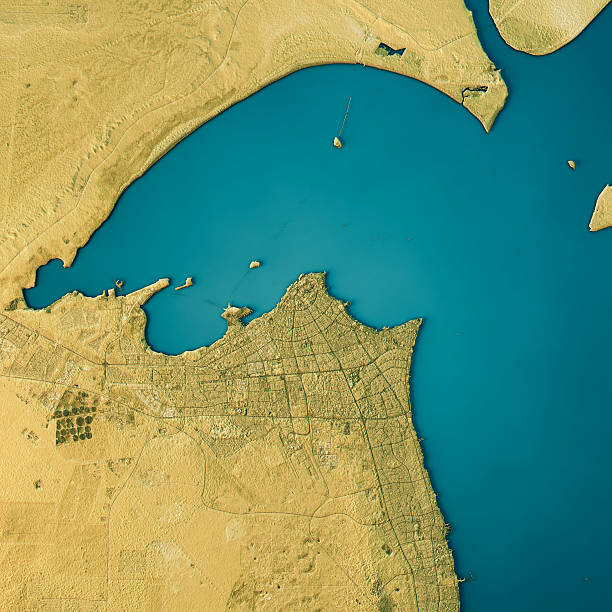 kuwait city topographic map natural color top view - kuwait city - fotografias e filmes do acervo