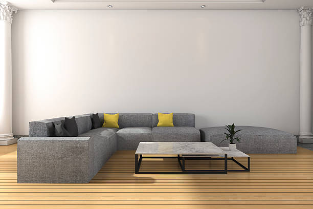 3d rendering long sofa set in white classic living room stock photo
