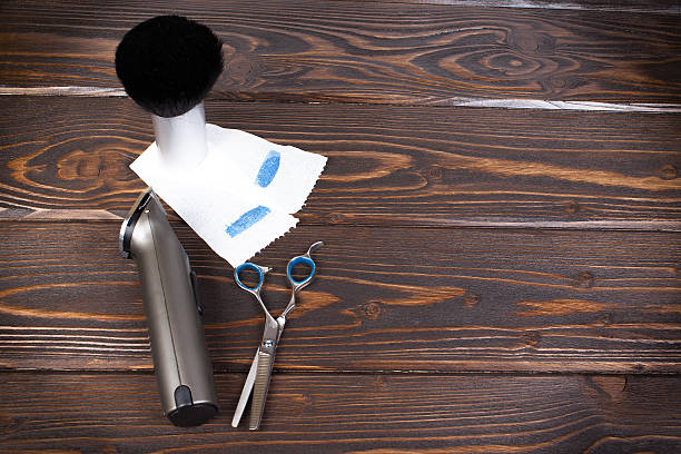 istock Hairdressing tools on wooden background with copy space 625699446