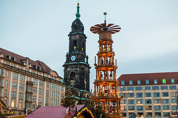 Dresden architecture: illuminated Frauenkirche panorama at dawn – Germany