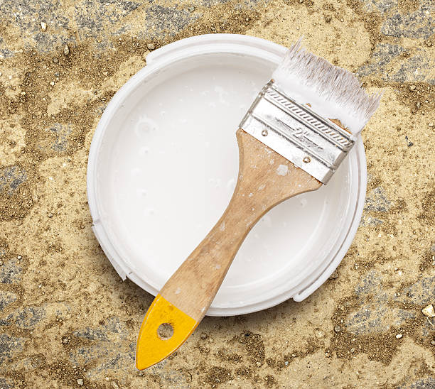 istock Can of white paint with brush 625703804