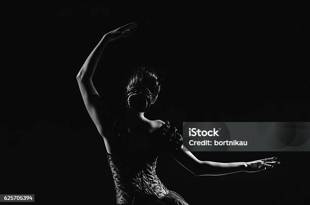 Silhouette Of Young Ballet Dancer Standing Back To Camera Stock Photo - Download Image Now