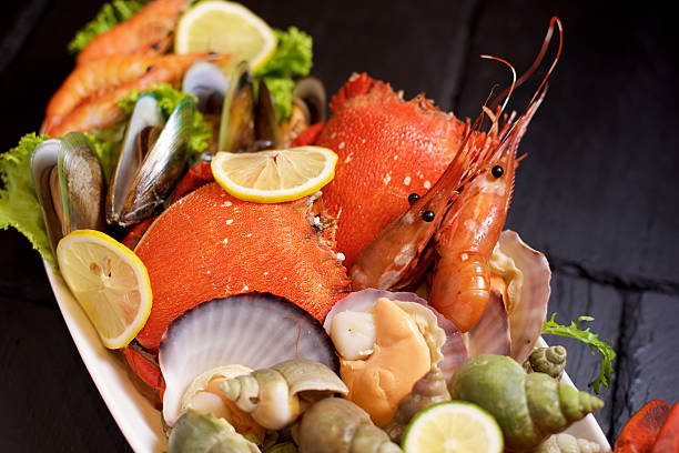 istock Seafood plater on slate 625707956
