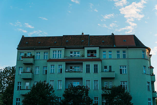 istock Multi story apartment building with balconies 625708146