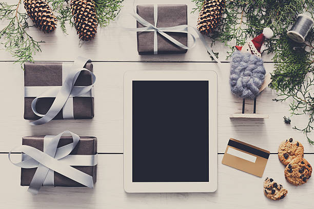 istock Christmas online shopping background 625708270