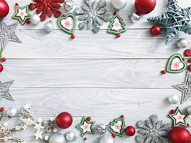 istock Christmas background on the white wooden table 625715172