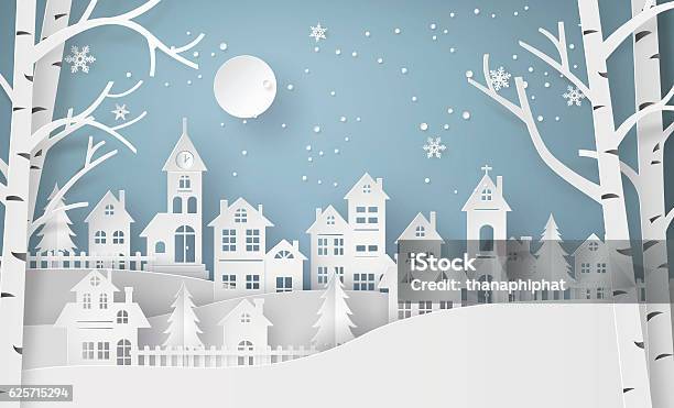 Winter Snow Urban Countryside Landscape City Village With Ful Lm Stock Illustration - Download Image Now