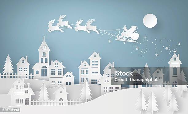 Illustration Of Santa Claus On The Sky Coming To City Stock Illustration - Download Image Now
