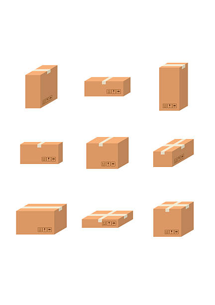 ilustrações de stock, clip art, desenhos animados e ícones de set delivery cardboard boxes different sizes carton. - scale industry copy space special