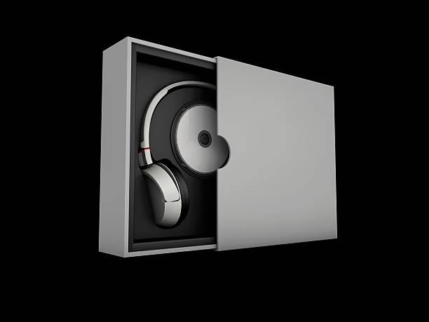 istock Illustaration of Black and silver headphones in white box on 625722554