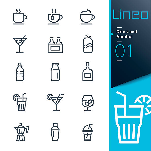 ilustrações de stock, clip art, desenhos animados e ícones de lineo-beber álcool e o contorno dos ícones - water with glass cocktail