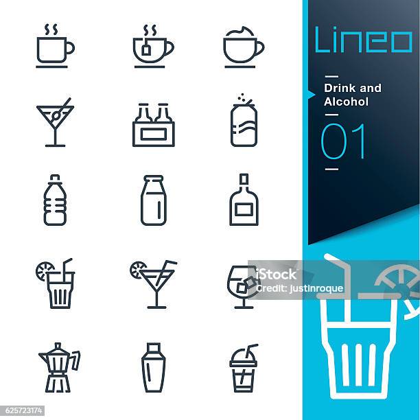 Lineo Drink And Alcohol Outline Icons Stock Illustration - Download Image Now - Icon Symbol, Alcohol - Drink, Drinking