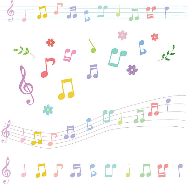 set of colorful music notes in hand-drawn style - müzik notası illüstrasyonlar stock illustrations