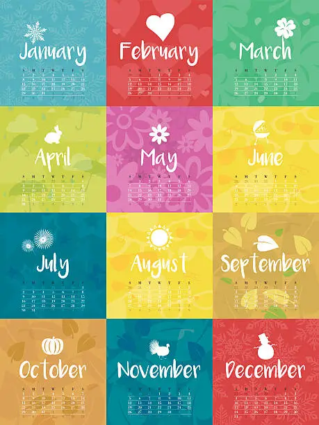 Vector illustration of Year 2017 Monthly Calendar Colorful Vector Illustration