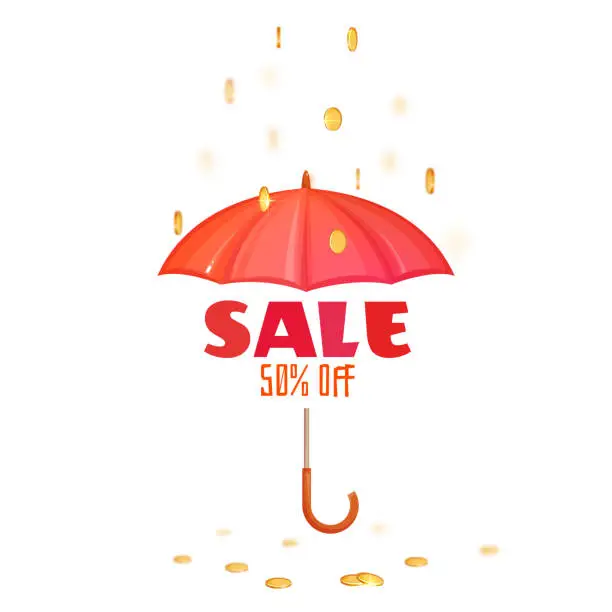 Vector illustration of Monsoon salle banner with umbrella. Vector illustration